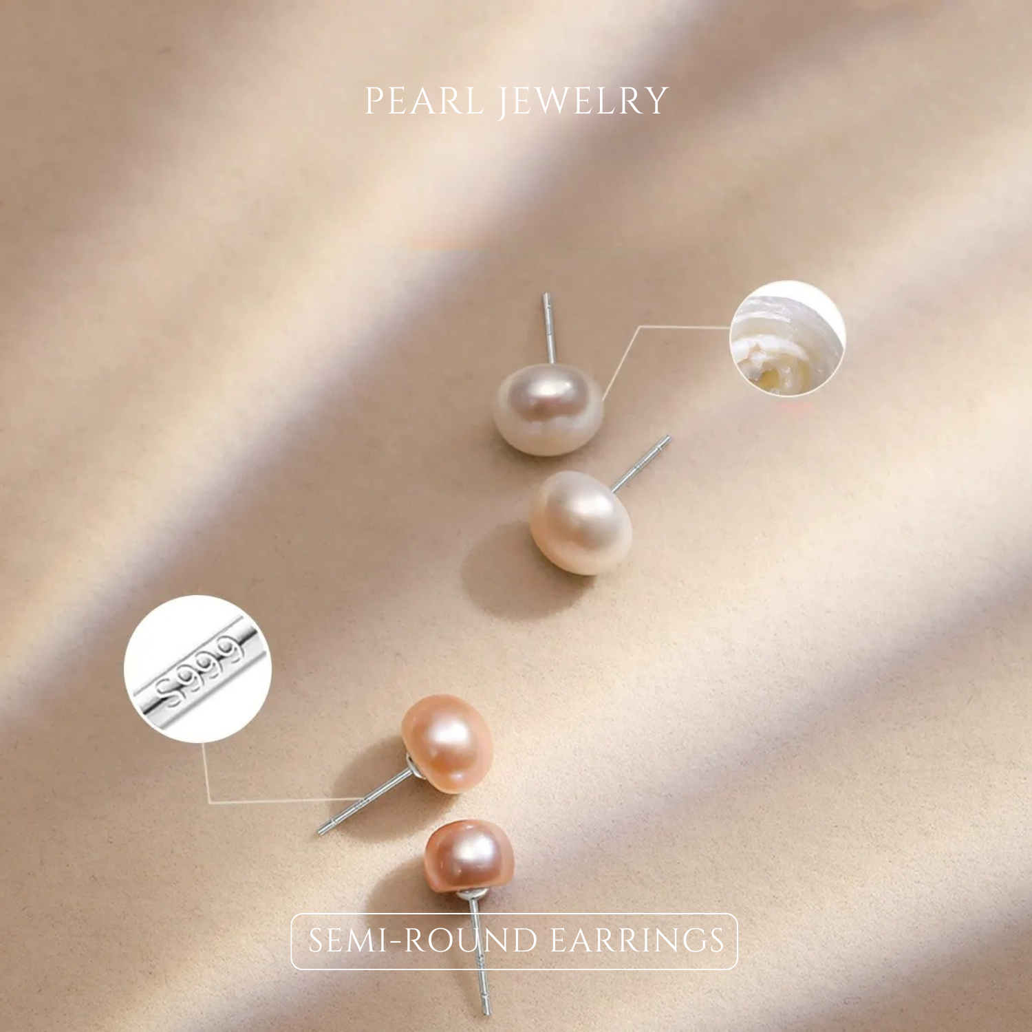 Fine Silver Freshwater Semi-Round Pearl Earrings
