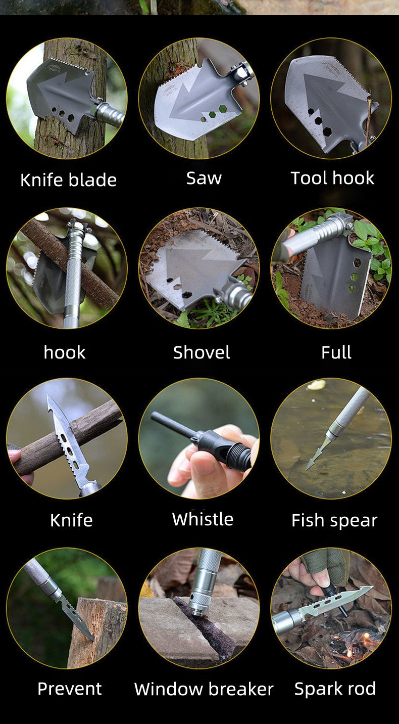 ULTIMATE OUTDOOR GEARSET – 10-IN-1 TACTICAL SHOVEL