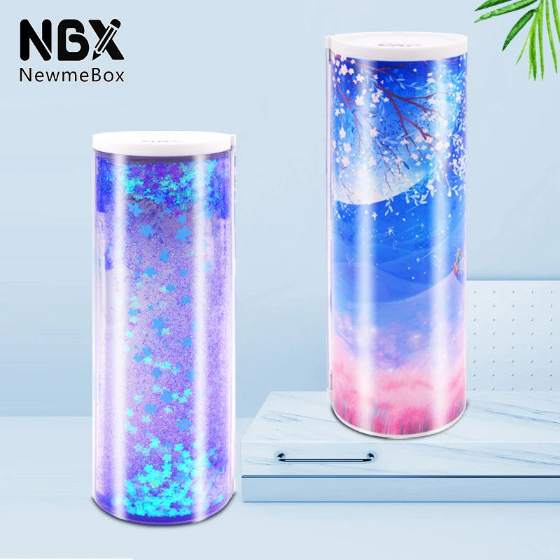 Bleistift Fall Translucent Quicksand Kawaii NBX Solar Taschenrechner Box Schule Supplie