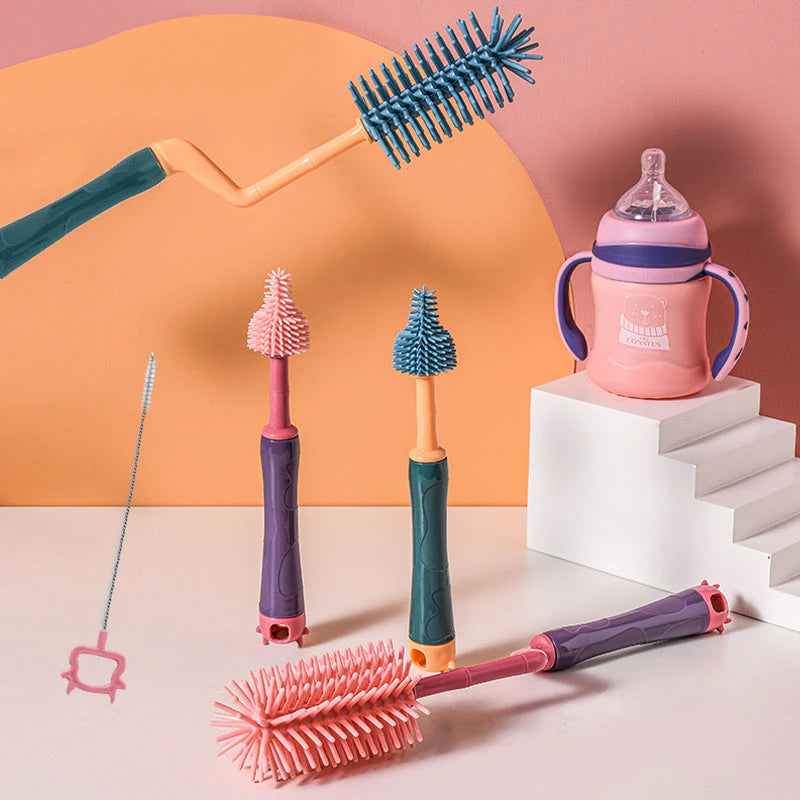Brosse à biberon en Silicone, Rotation à 360 degrés, sucette pour bébé, pince à épiler, ensemble de brosses de nettoyage de mamelon, tête souple à main, qualité alimentaire