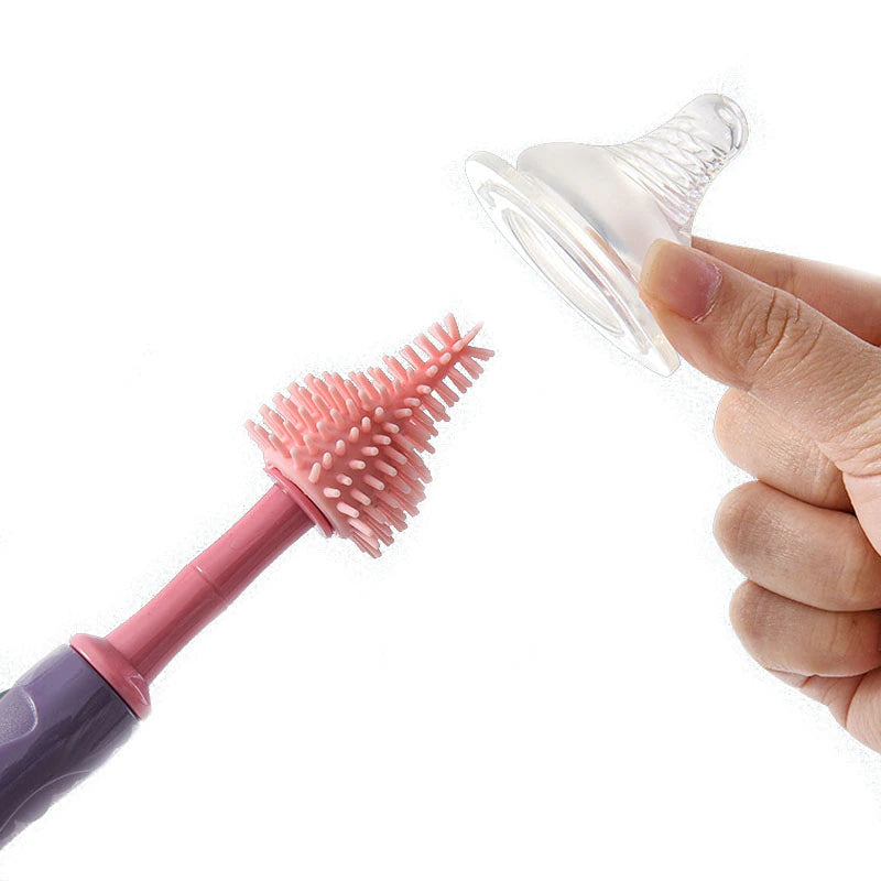 Silicone Bottle Brush 360 Degree Rotation Baby Pacifier Cup Tweezers Nipple Cleaning Brushes Set Handheld Soft Head Food Grade