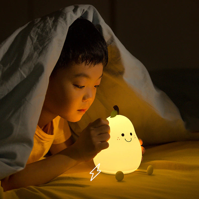 LED Pear Fruit Night Light USB Rechargeable Dimming Touch Silicone Table Lamp Bedroom Bedside Decoration Couple Gift Boby Light