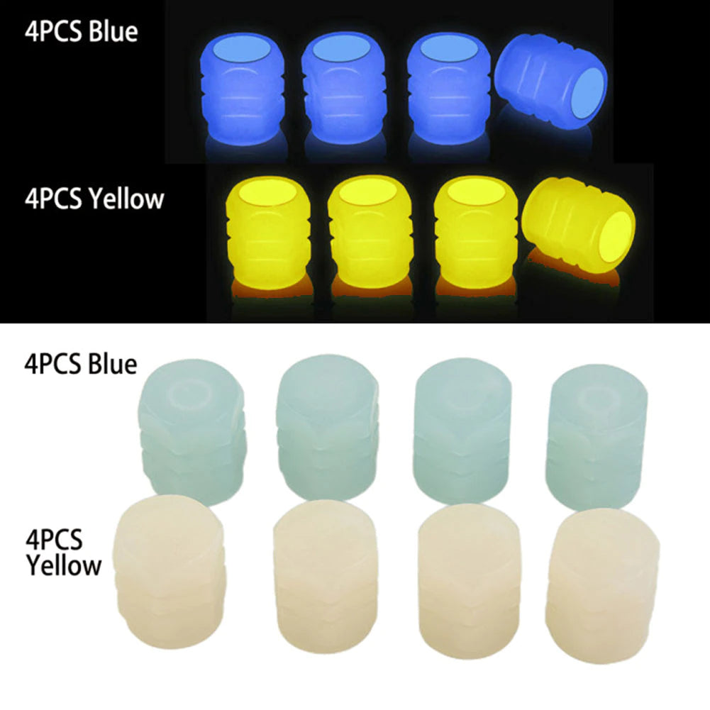 Universelle fluoreszierende leuchtende Reifenventilkappen Autoreifenventilkappe Grün / Gelb / Blau / Rot fluoreszierendes Pulver