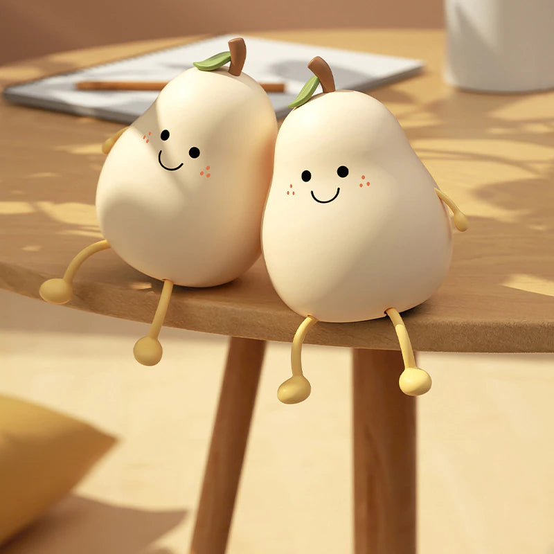 LED Pear Fruit Night Light USB Rechargeable Dimming Touch Silicone Table Lamp Bedroom Bedside Decoration Couple Gift Boby Light