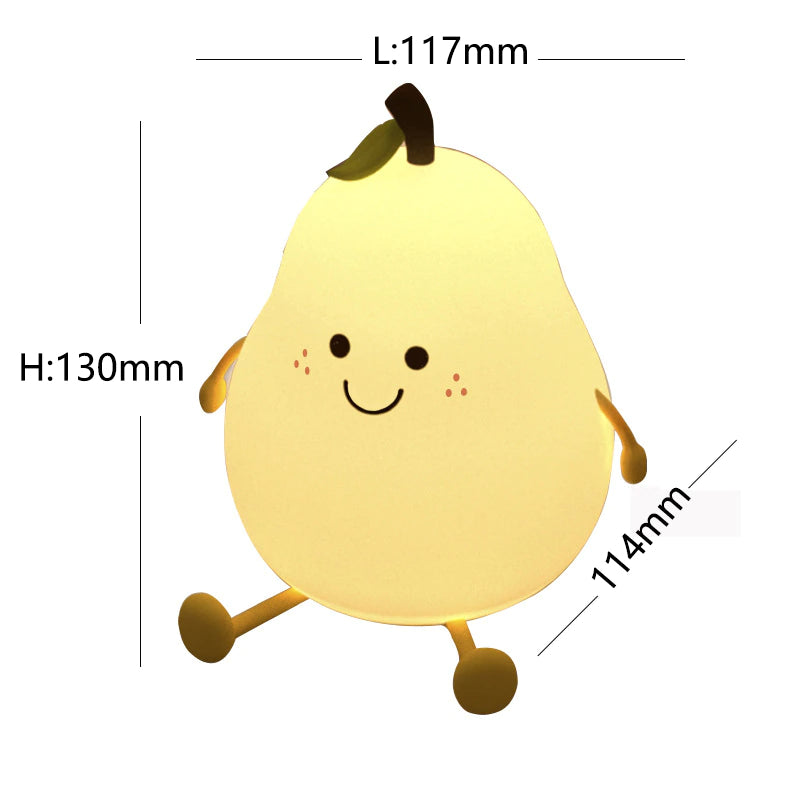 LED Pear Fruit Night Light USB Rechargeable Dimming Touch Silicone Table Lamp Bedroom Bedside Decoration Couple Gift Boby Light
