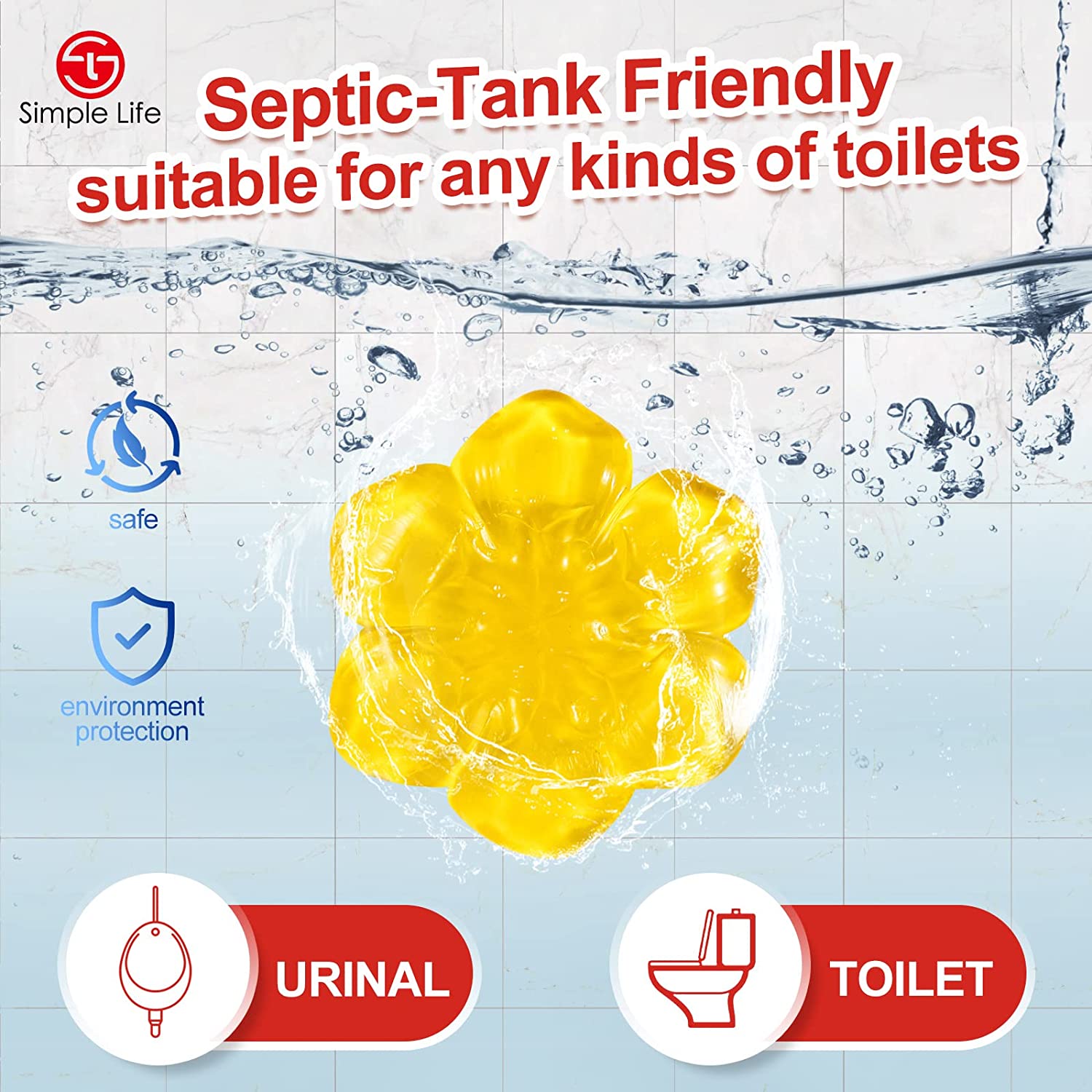 Gels de toilette Simple Life Fresh Flower Stamp, paquet varié, arrête le calcaire et les taches avec un parfum rafraîchissant, désodorisant propre, 32 tampons, paquet de 4