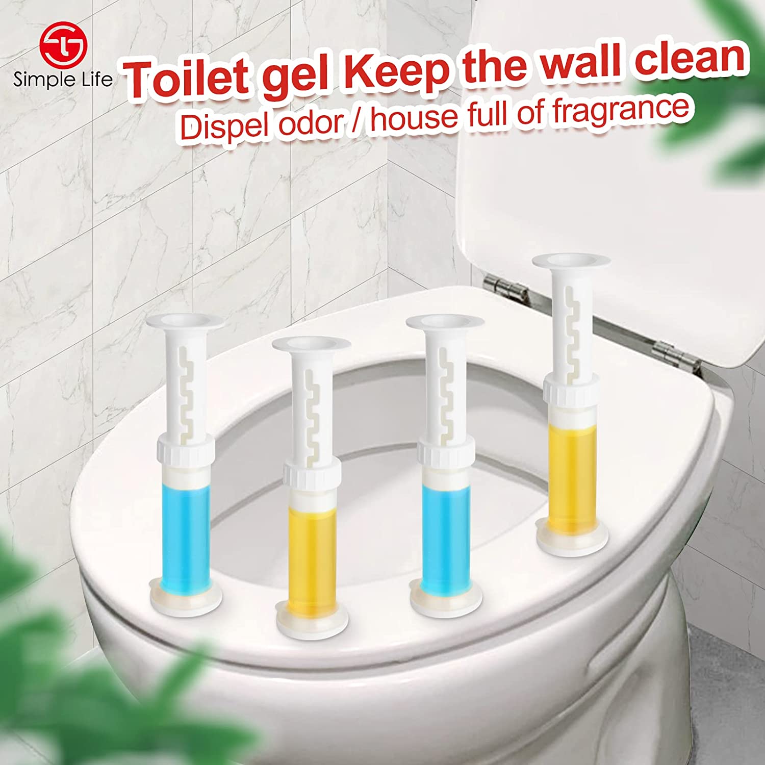 Simple Life Fresh Flower Stamp Toilettengele, Mischpackung, stoppt Kalk und Flecken mit lufterfrischendem Duft, desodorierende Reinigung, 32 Stempel, 4er-Pack