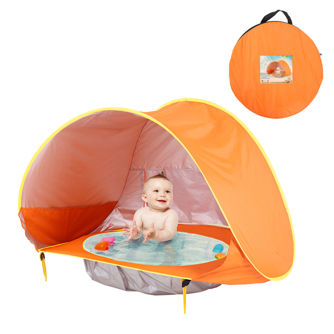 Lightweight and Compact Baby Beach Tent with Pool and UV Protection - Orange
