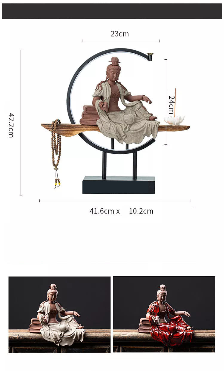 Brûleur d'encens à reflux de bouddha avec lampe, brûleur d'encens en céramique avec ornements de bouddha, brûleur d'encens Zen