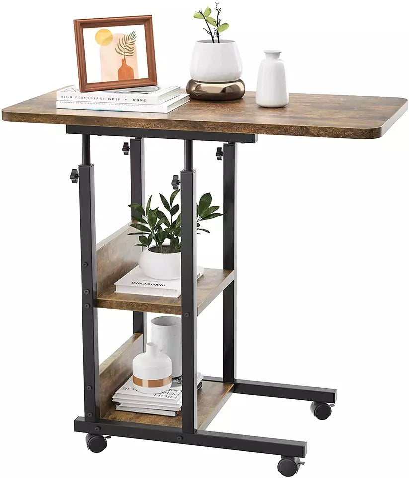 Height Adjustable notebook table, C Shaped End Table with Storage, Portable Mobile Rolling Side Table with Wheels