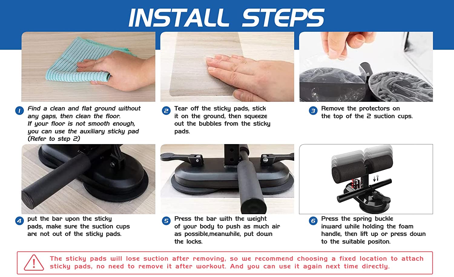 Verstellbare tragbare Sit-Up-Stange, Beinhalterung mit Vakuum-Saugbasis für das Bauchmuskel-Fitnesstraining