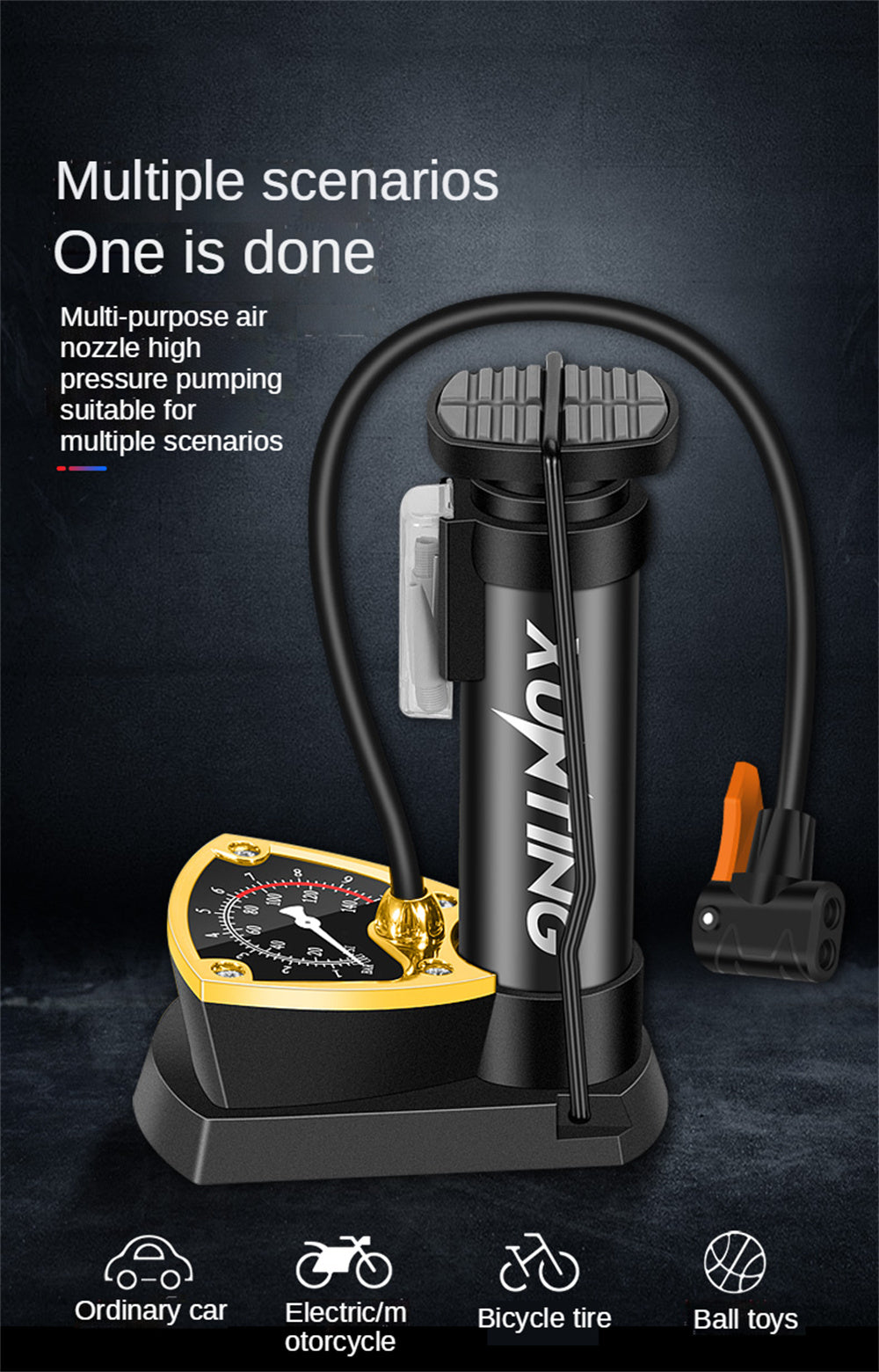 Mini pompe à pied à Air haute pression domestique Portable, polyvalente avec Valve Presta et Valve Schrader