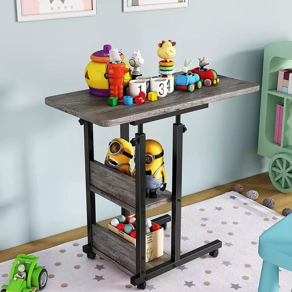 Height Adjustable notebook table, C Shaped End Table with Storage, Portable Mobile Rolling Side Table with Wheels