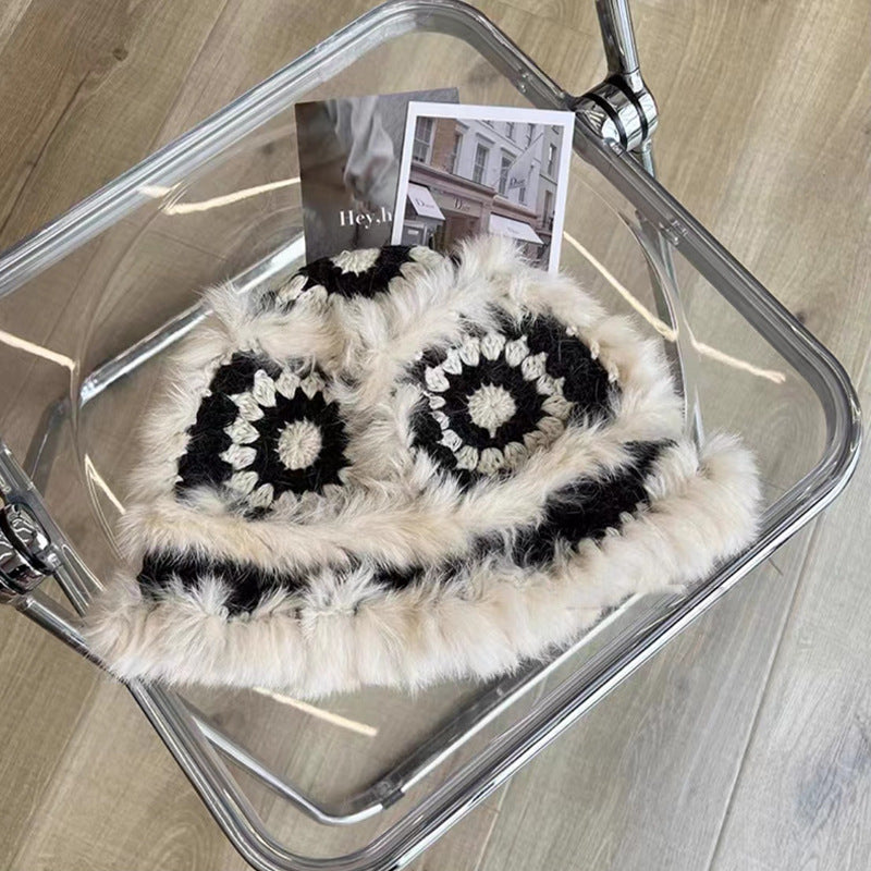 Bonnets tricotés en fourrure rétro de lapin du Japon, faits à la main