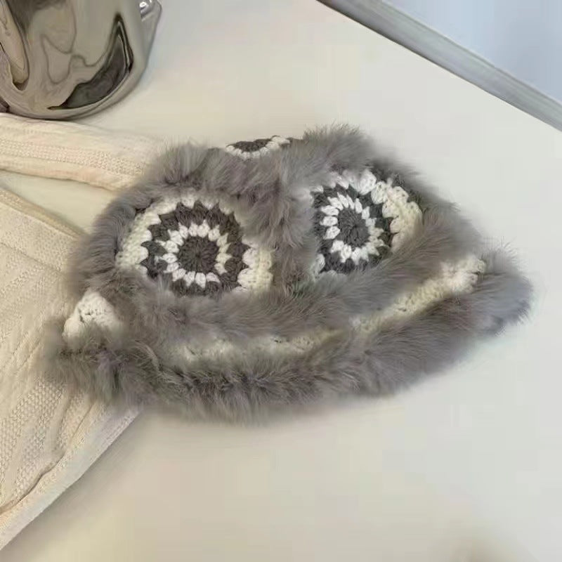Bonnets tricotés en fourrure rétro de lapin du Japon, faits à la main
