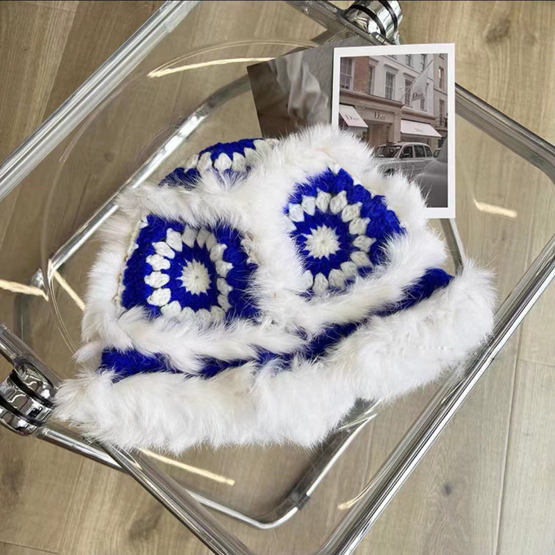 Bonnets tricotés en fourrure rétro de lapin du Japon, faits à la main