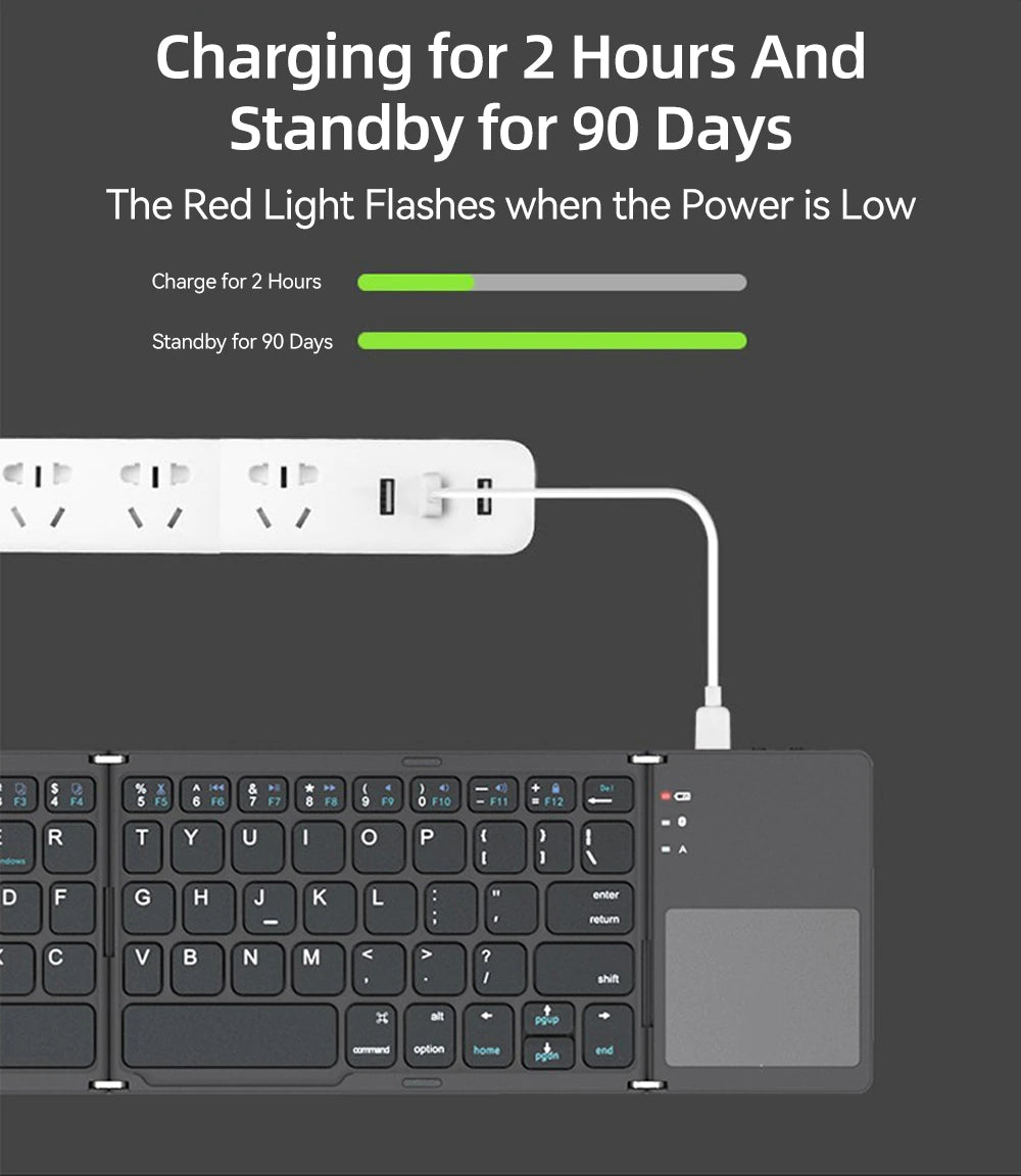 Mini claviers pliables sans fil Bluetooth 3.0, pour tablettes et téléphones Windows, Android, Ios ou Ipad (clavier et pavé tactile en un)