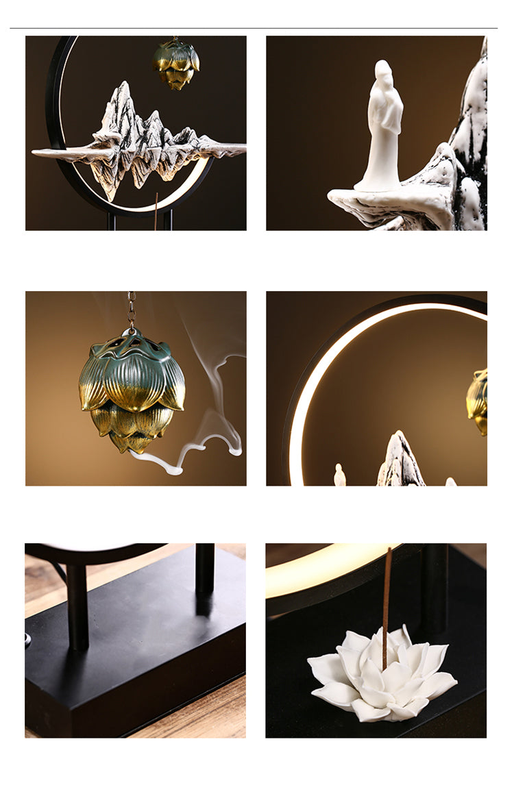 Elektronischer Rückfluss-Keramik-Weihrauchbrenner, Wasserfall, für den Haushalt, zum Aufhängen im Innenbereich, kreative Zen-Teezeremonie-Dekoration