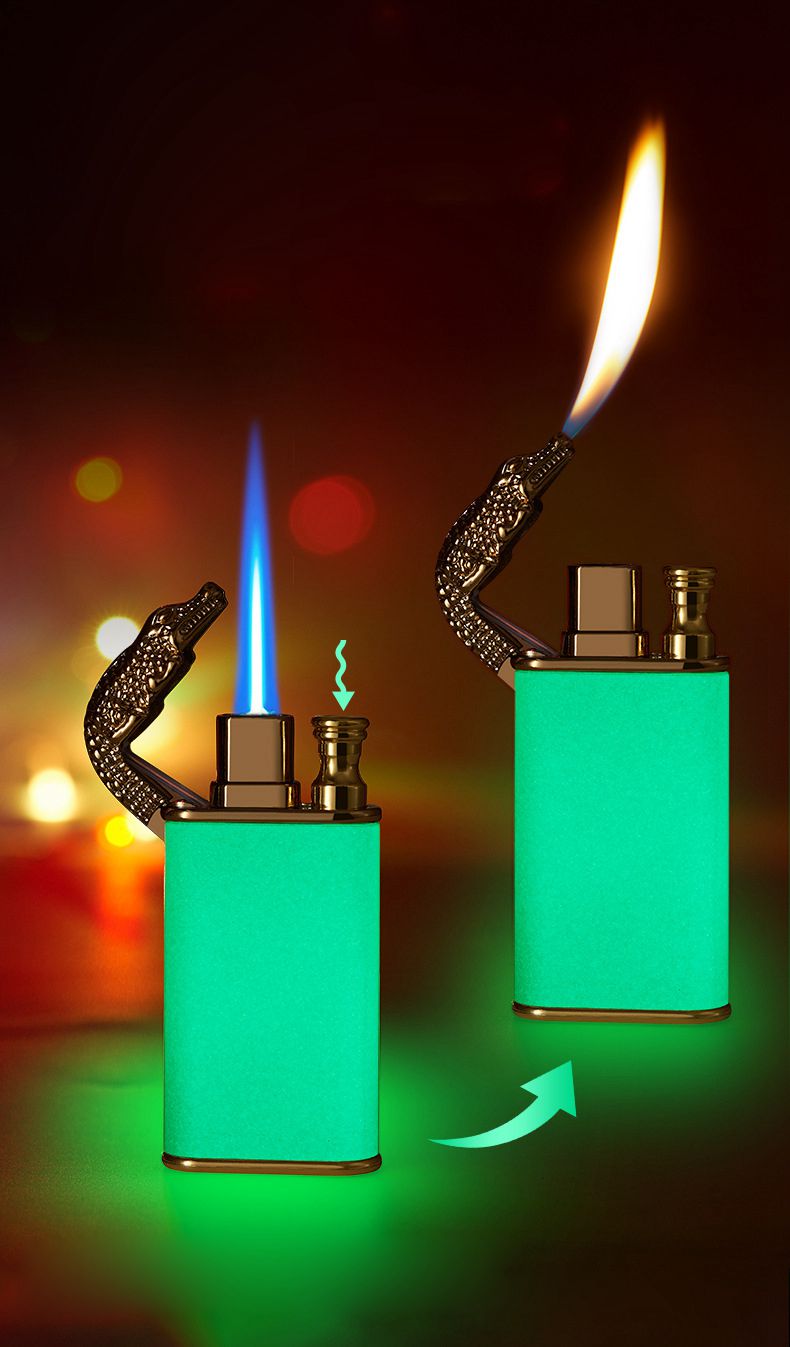 Mini briquets à gaz coupe-vent en forme de crocodile lumineux