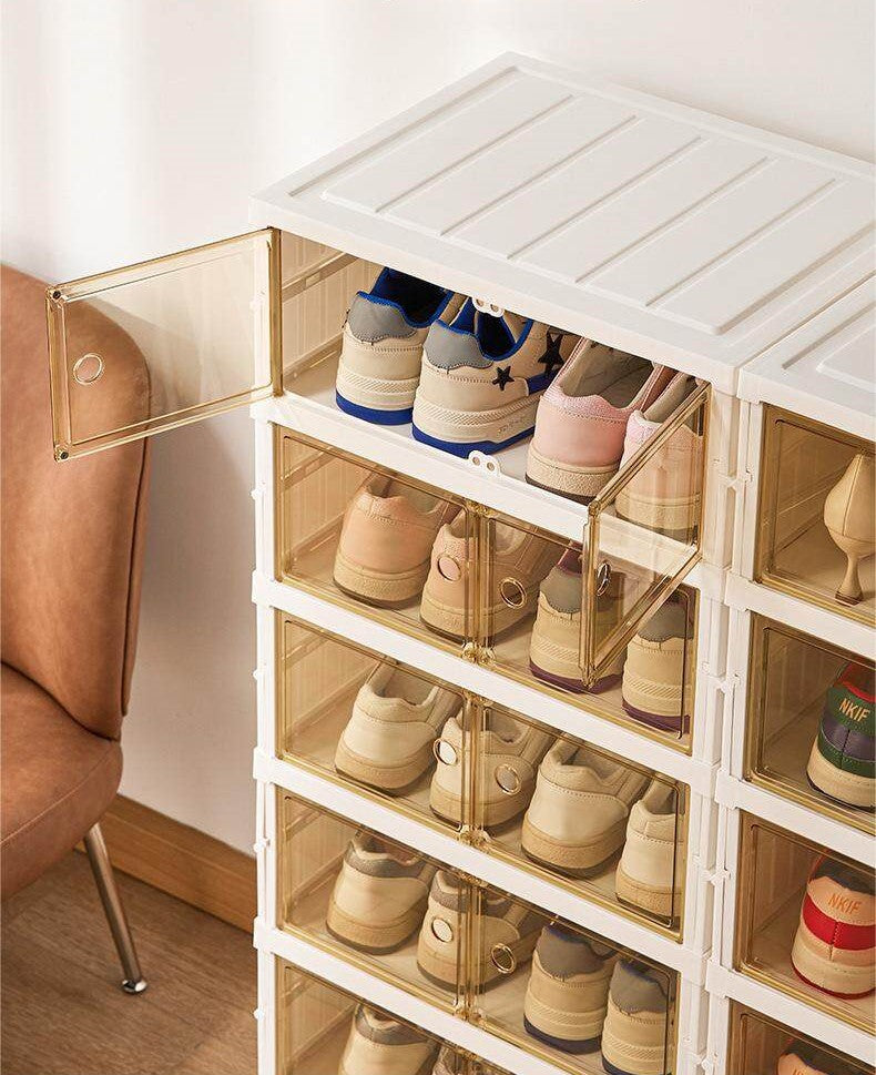 ShoeMate Cabinet: Elegant Stackable Shoe Cabinet With Transparent Doors