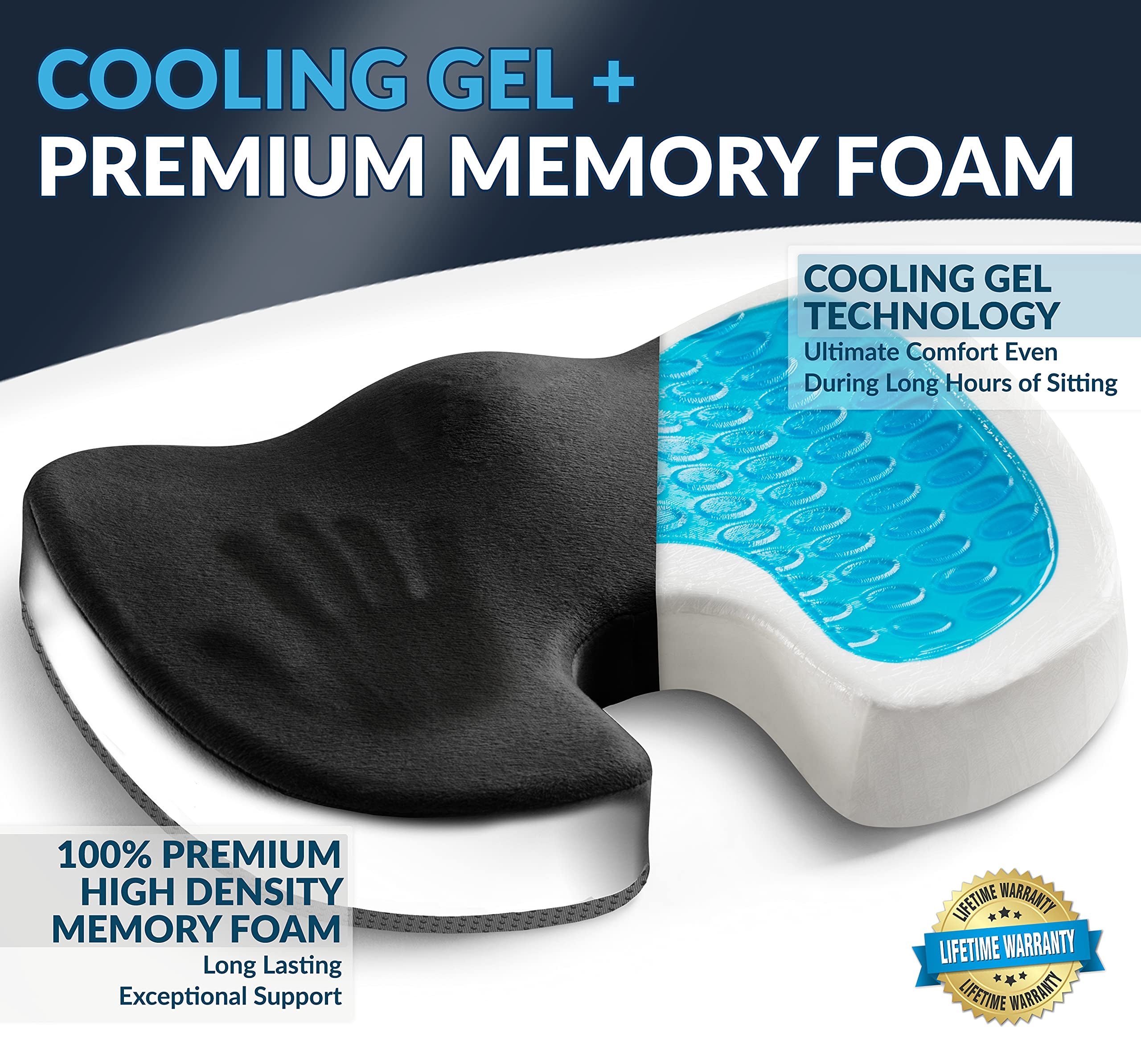Non-Slip Orthopedic Gel & Memory Foam Seat Cushion for Decrease Coccyx Pain