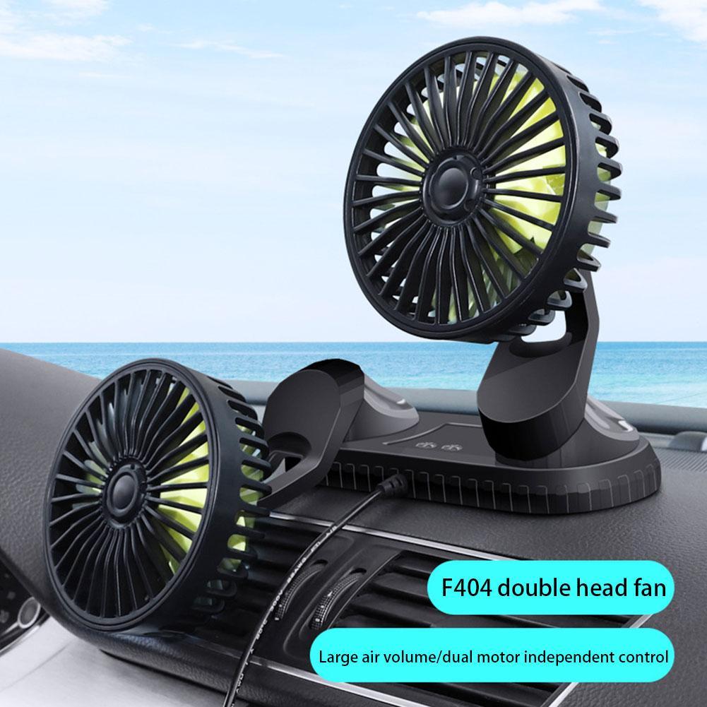 USB Vehicle Fan Dual Head Powerful 3-Speed Dashboard Adjustable Car Dashboard Cooling Fan Accessories with LED Lights
