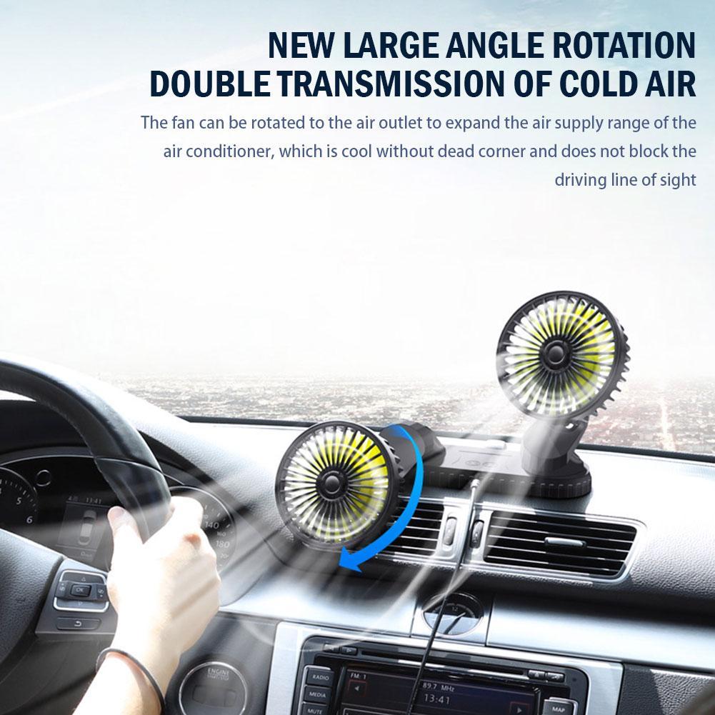 USB Vehicle Fan Dual Head Powerful 3-Speed Dashboard Adjustable Car Dashboard Cooling Fan Accessories with LED Lights