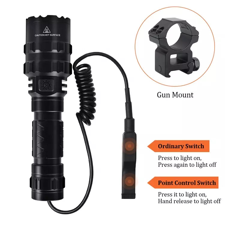 High Lumens USB Rechargeable Military Tactical Torch, Red Green Led Hunting Flashlight