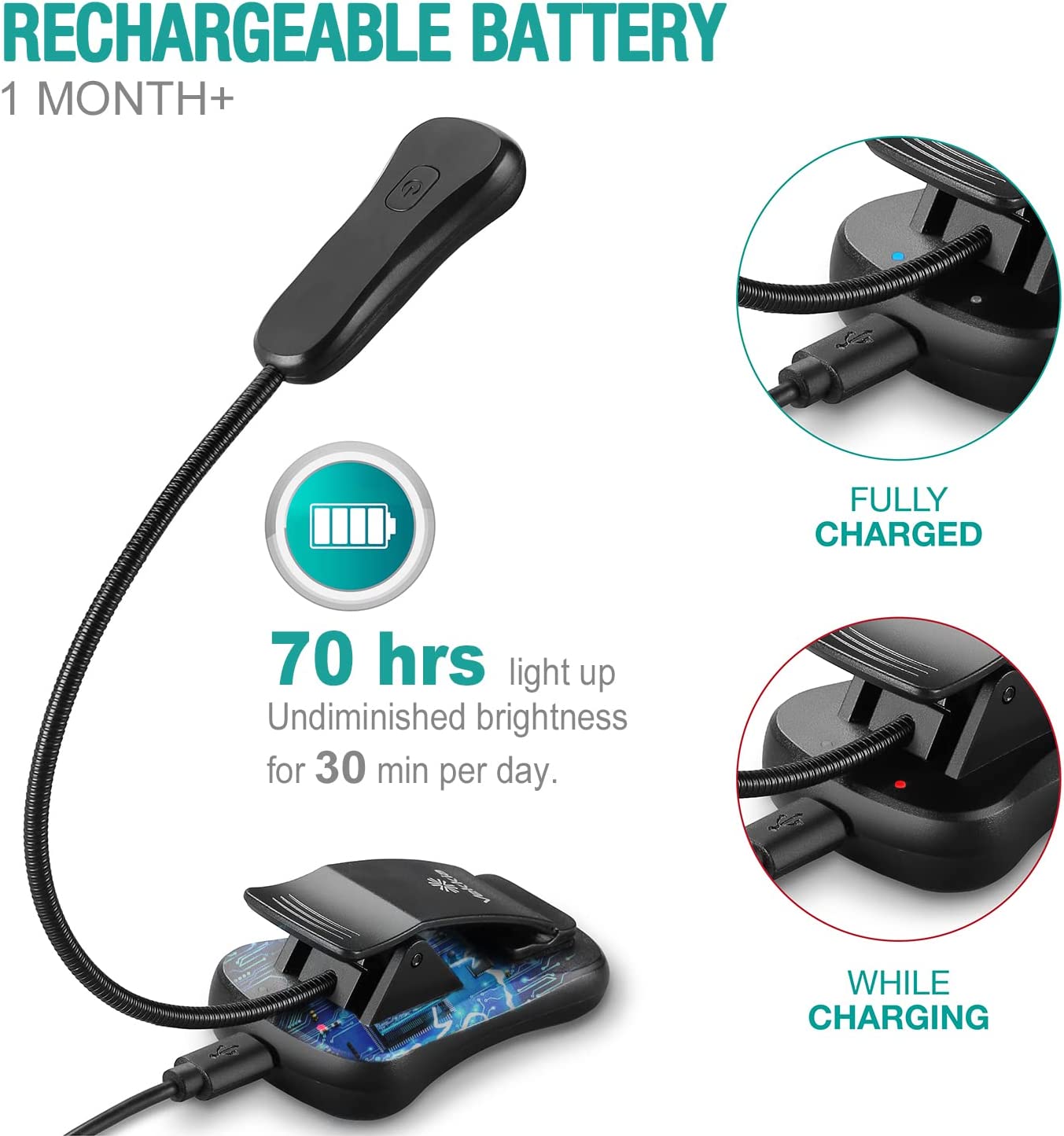 Rechargeable Book Reading Lights in with 3 Colors and 9 Brightness