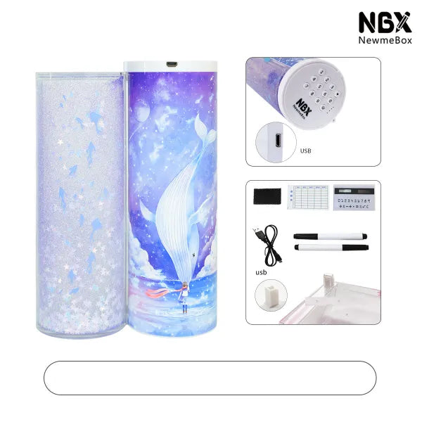 Bleistift Fall Translucent Quicksand Kawaii NBX Solar Taschenrechner Box Schule Supplie
