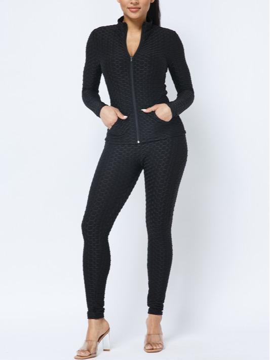 2-teilige Outfits mit Wabenmuster für Damen Activewear 