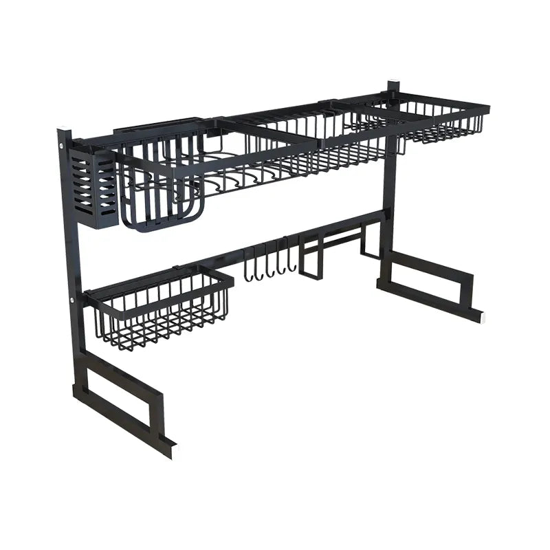 Adjustable Dish Drying Rack Over Sink 2 Tier Stainless Steel Length Expandable Kitchen Dish Rack