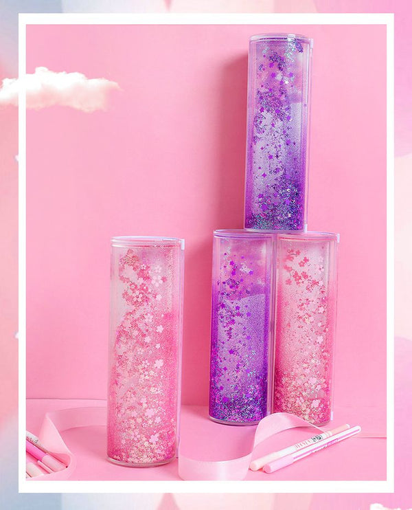 Bleistift Fall Translucent Quicksand Kawaii NBX Solar Taschenrechner Box Schule Supplie