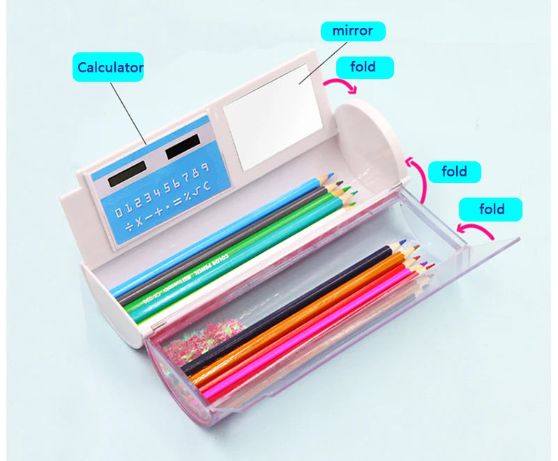 Bleistift Fall Translucent Quicksand Kawaii NBX Solar Taschenrechner Box Schule Supplie