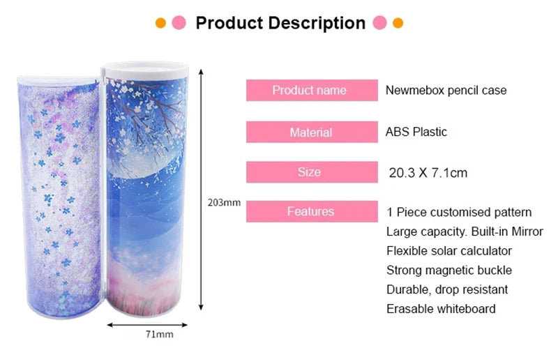 Bleistift Fall Translucent Quicksand Kawaii NBX Solar Taschenrechner Box Schule Supplie