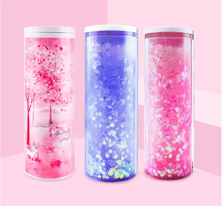 Bleistift Fall Translucent Quicksand Kawaii NBX Solar Taschenrechner Box Schule Supplie
