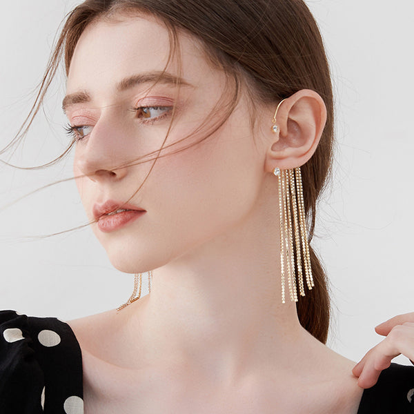 2023 Fashion Sparkling - Zirkonia-Stein-Design Funkelnde Quastenohrringe ohne Piercing für Frauen 