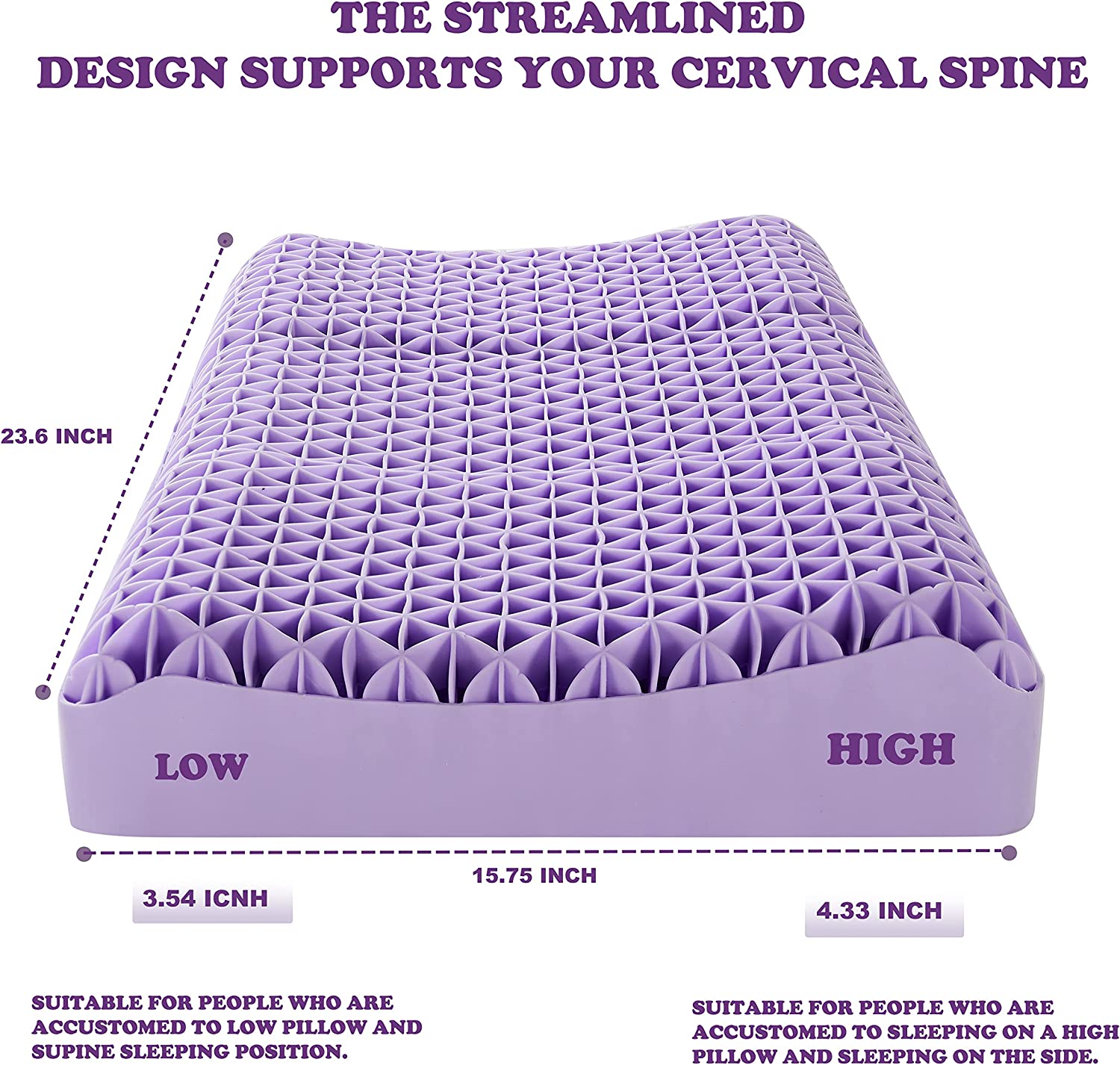 Oreiller violet de Berklan, grille 100 % élastique ergonomique pour les dormeurs chauds