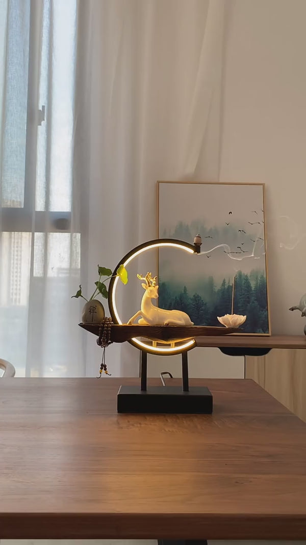 Buddhist Backflow Incense Burner Smoke Waterfall Censer Buddha Lotus White Deer Holder With Lamp Circle Home Decoration