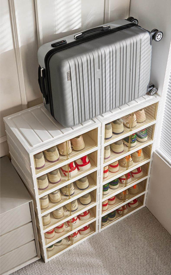 ShoeMate Cabinet: Eleganter stapelbarer Schuhschrank mit transparenten Türen