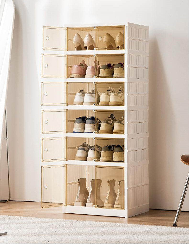 ShoeMate Cabinet: Elegant Stackable Shoe Cabinet With Transparent Doors