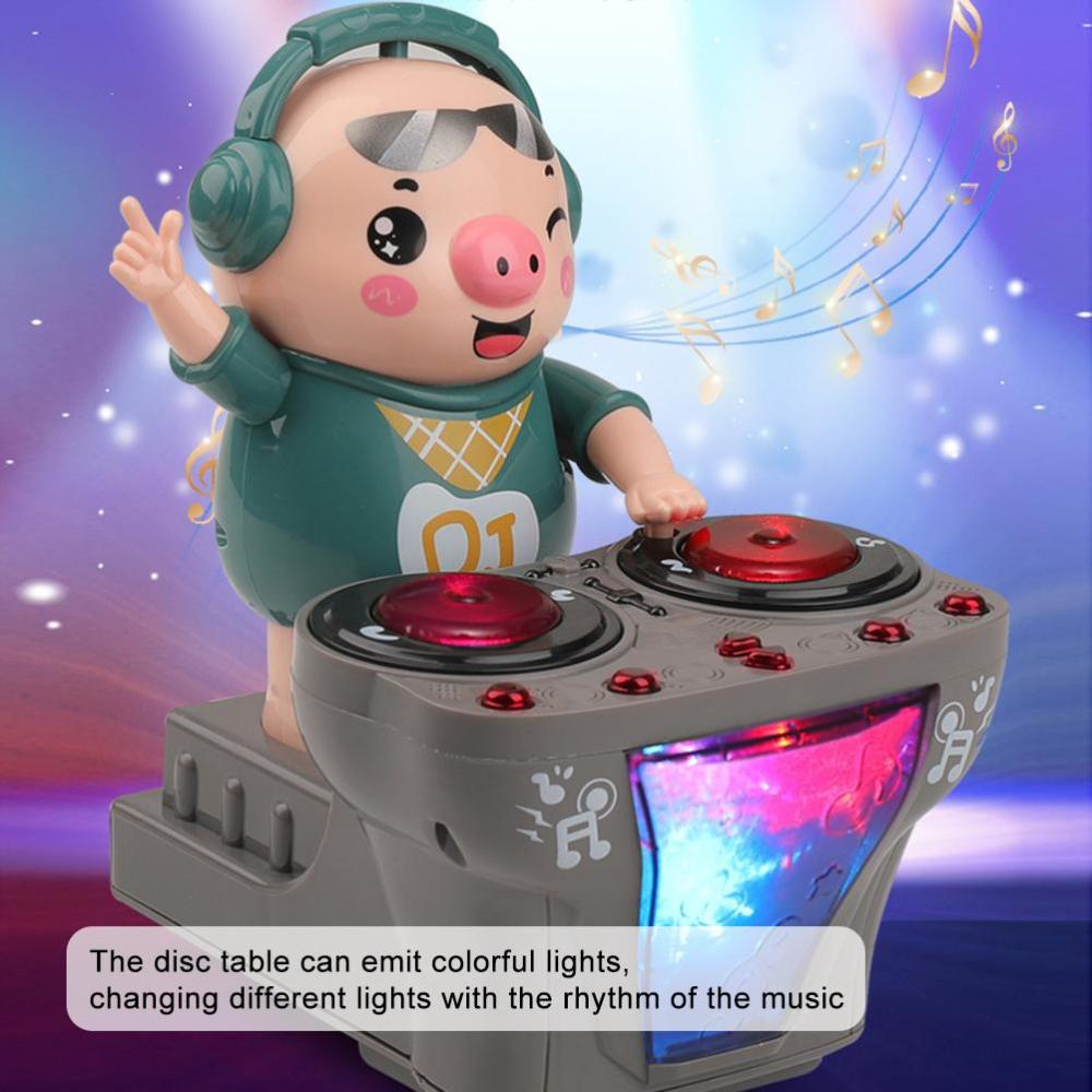 Lustiges elektrisches Musik-Tanz-DJ-Schweinchenspielzeug mit bunten, sich drehenden Lichtern
