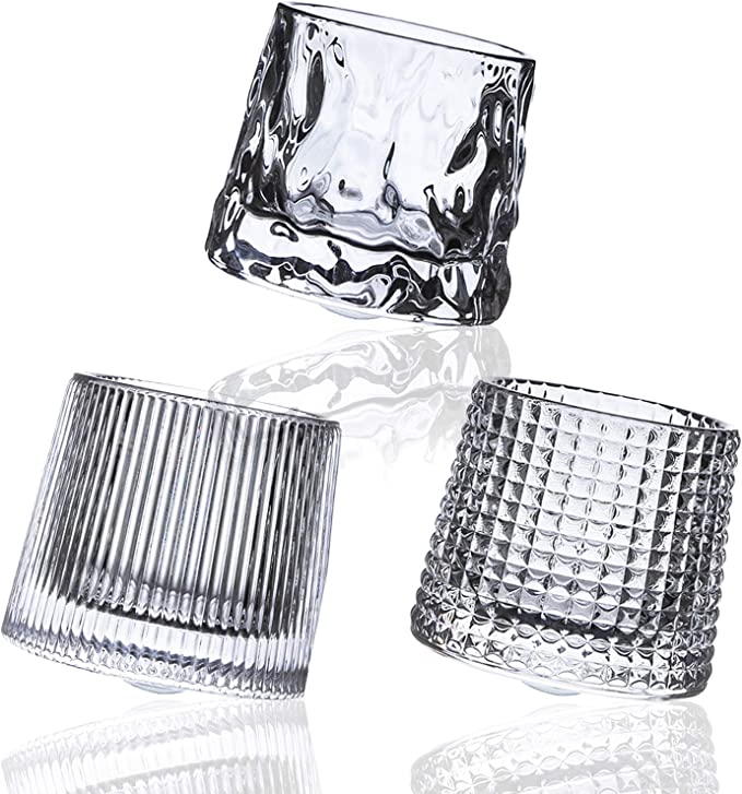 Spinning Whisky Glass Whiskey Tumblers, Old Fashioned Scotch & Bourbon Glasses