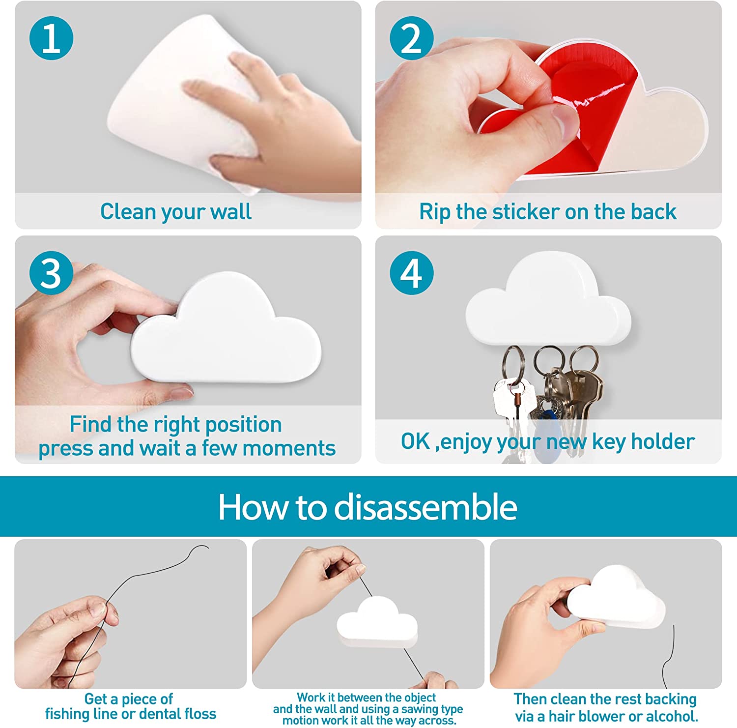 (2pack) Cloud Magnetic Key Holder, Wall Strong Magnetic Force Can Hang Multiple Keys