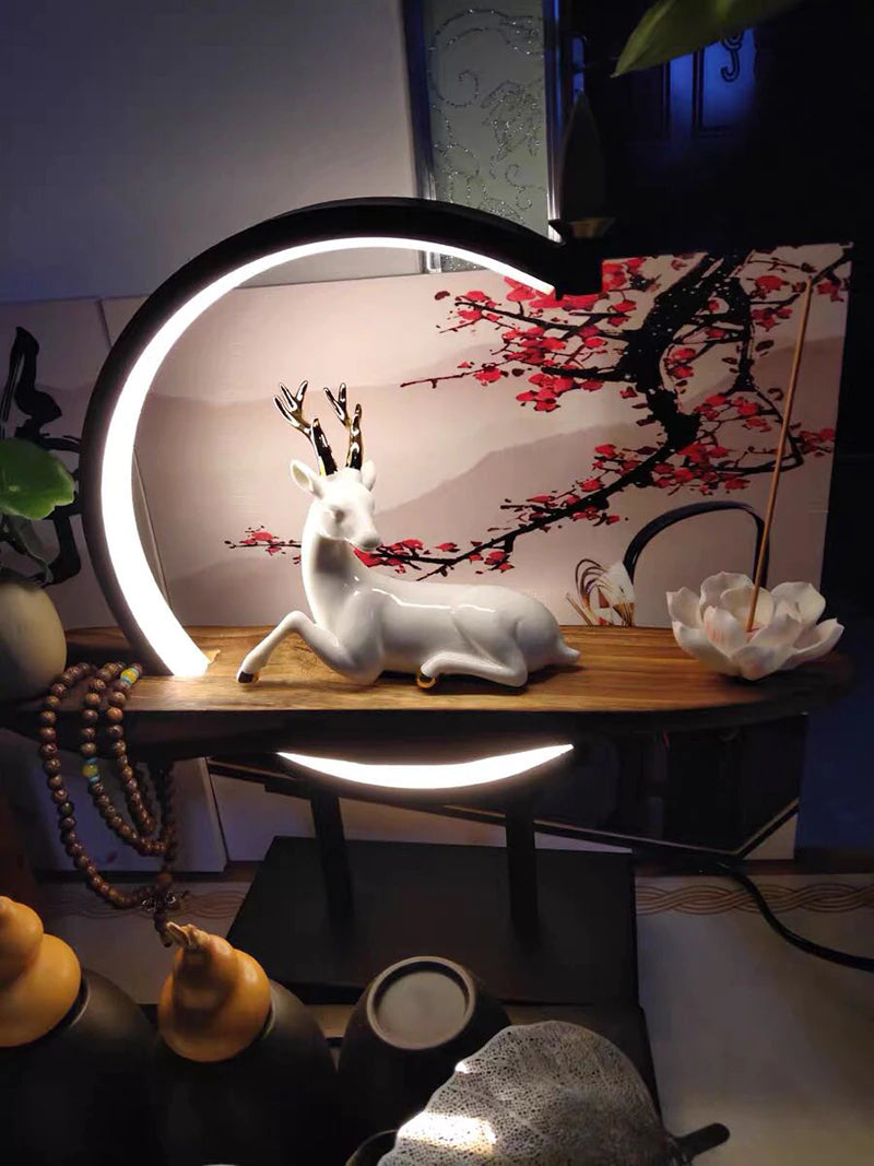 Buddhistischer Rückfluss-Weihrauchbrenner, Rauch-Wasserfall-Räuchergefäß, Buddha-Lotus, weißer Hirschhalter mit Lampenkreis, Heimdekoration