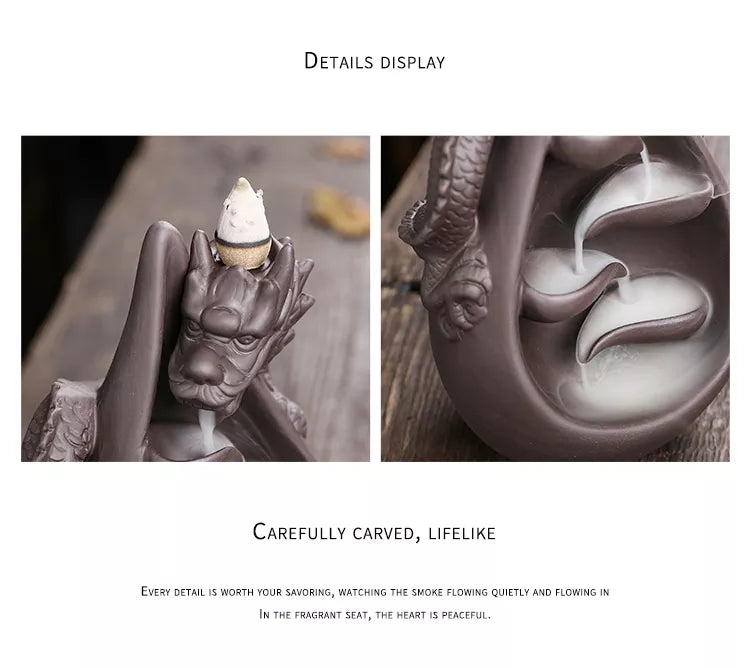 Räucherstäbchenhalter aus Keramik mit Drachenmotiv, kegelförmiger Rückfluss-Räucherstäbchenhalter