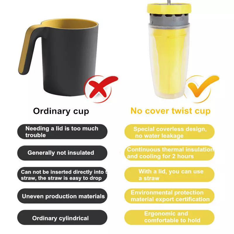 Twizz Reisebecher mit Strohhalm, einzigartiges Twist-Design, auslaufsicher, Drehverschluss mit Silikonmembran