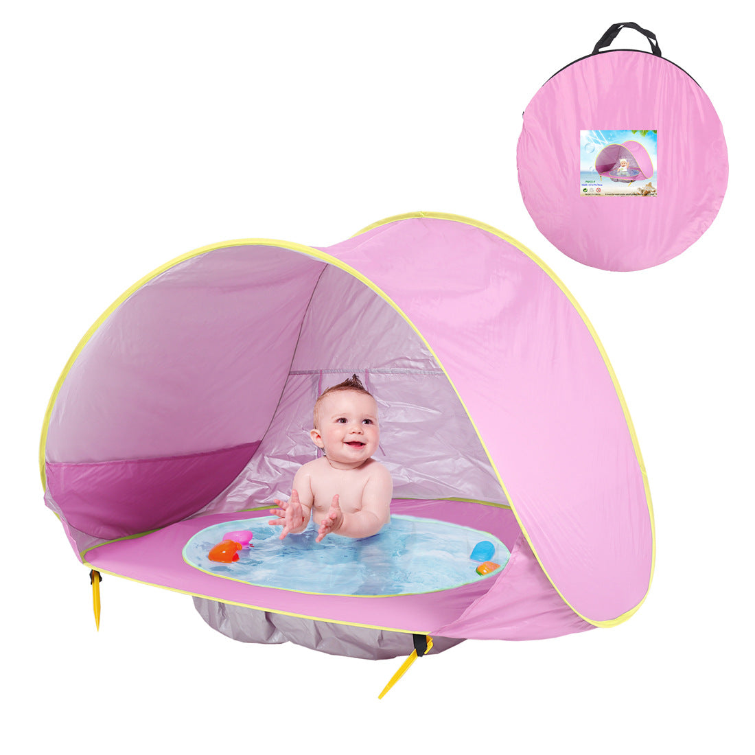 Lightweight and Compact Baby Beach Tent with Pool and UV Protection - Light Pink