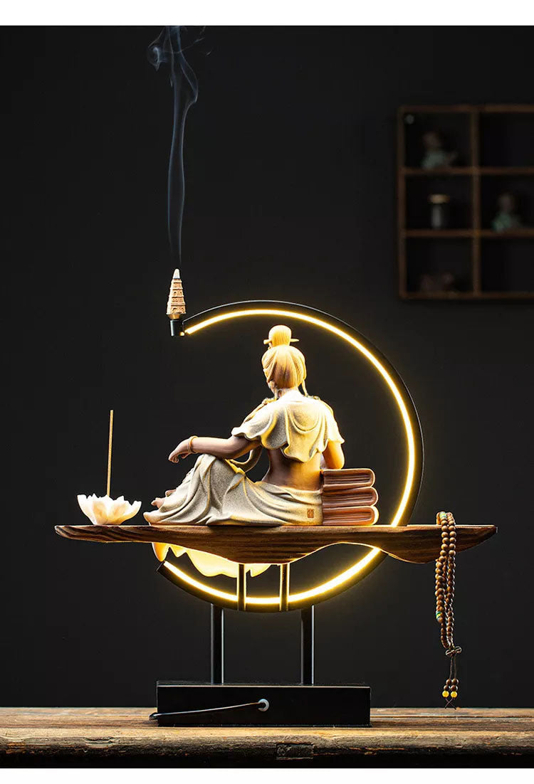 Buddha-Rückfluss-Räuchergefäß mit Lampe, Keramik-Räuchergefäß-Ornamente mit Buddha-Ornamenten, Zen-Räuchergefäß 