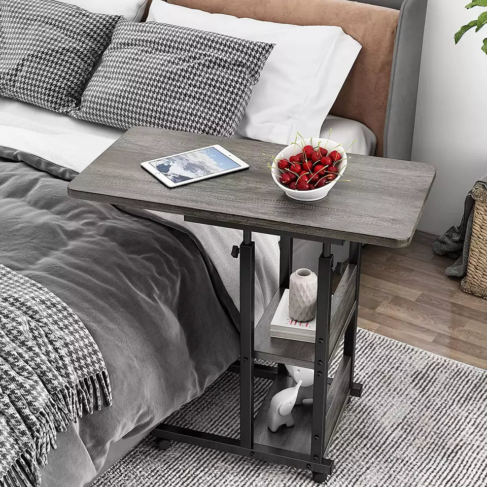 Höhenverstellbarer Notebooktisch, C-förmiger Beistelltisch mit Stauraum, tragbarer mobiler Beistelltisch mit Rädern